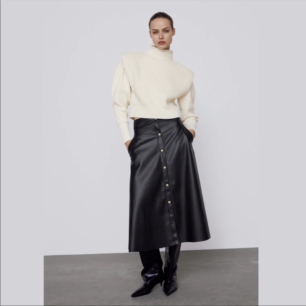 Faux leather midi skirt